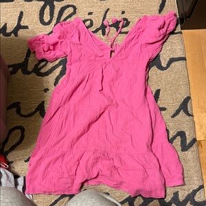 Aerie Fuchsia Ruffle V-Neck Dress